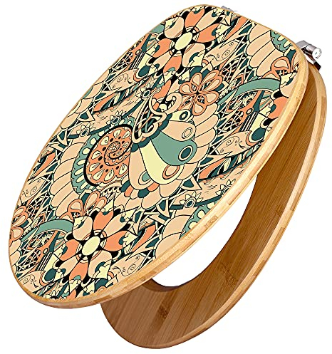 banjado Design WC Sitz Bambus 45x37,5cm / Toilettendeckel Holz/hochwertiger Toilettensitz/Bambus-Toilettendeckel für alle gängigen Toiletten - Vintage Flower 3