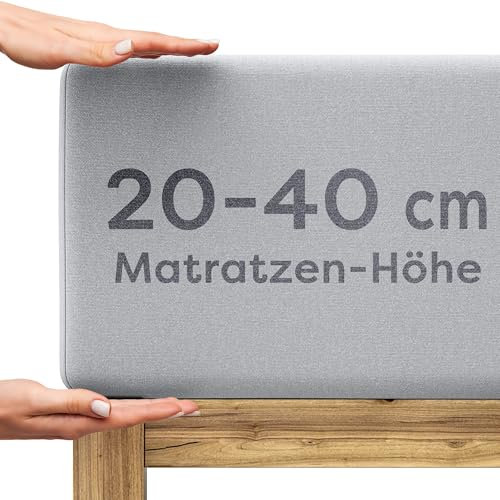 Wolkenfeld Boxspringbett Spannbettlaken 90x200cm bis 100x220cm - bis 40cm Matratzenhöhe - Premium Baumwoll Bettlaken 90x200 I 90x220 I 100x200 I 100x220 für Boxspring- und Wasserbetten - Helllgrau