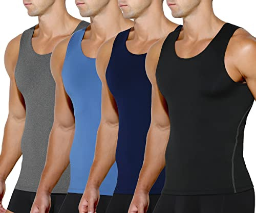 Arjen Kroos Men's Compression Tank Top Shirts 4 Pack-Slimming Muscle Undershirt Body Shaper High Elastic Breathable Shapewear