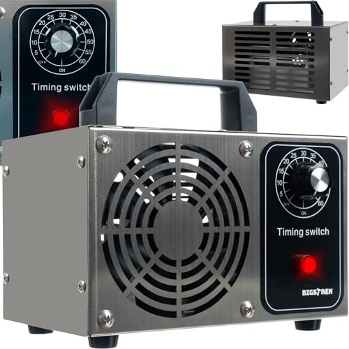 BIGSTREN Ozongenerator 20000 mg/h O3 – Mobiles Ozongerät mit Timer 60 Min für Auto, Wohnung, Büro, Keller – Luftreiniger gegen Gerüche, Bakterien, Schimmel & Viren