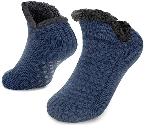 Tolumo Chaussettes pantoufles pour femmes et hommes - Chaussettes chaudes - Ne glissent pas - Tricotées épaisses - Doublure polaire Sherpa - Douillettes - Pour l'hiver - Chaussons de lit - Convient