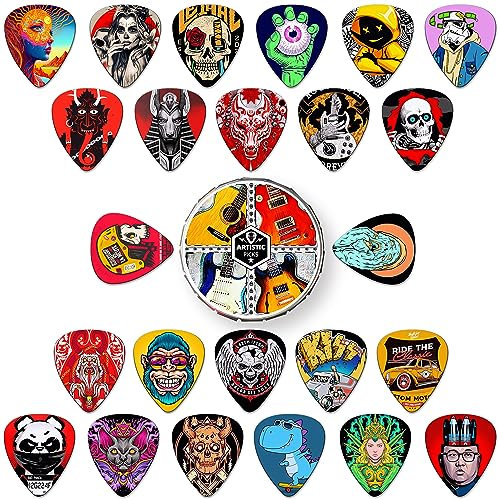 24 Stück Plektrum 0.46/0.71/0.96/1.20mm Guitar Picks 4 Verschiedene Stärke Zelluloid Plektron,Gitarren Plectrum für Akustikgitarre, E-Guitar, Bass,Ukulele (Mix-3)