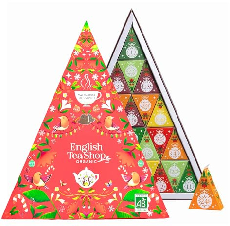 English Tea Shop - Calendrier de l'Avent Thés & Infusions bio Triangle rouge - 25 sachets de thé et infusions à déguster avant Noël - Idée cadeau Noël femme ou homme