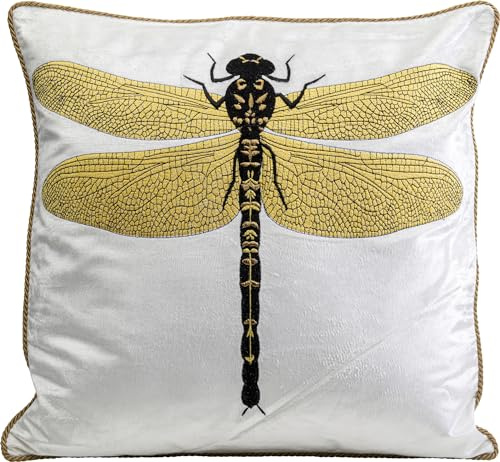 Kare Cuscino di design con glitter Dragonfly, bianco, sfoderabile con chiusura lampo, con imbottitura, cuscino decorativo, accessorio per la casa, rivestimento in velluto, 40 x 40 cm (altezza x