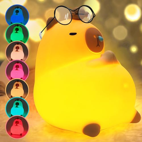 Capybara Nattlampa för barn, Capybara Touch Control sänglampa, 7 färger och RGB-belysning, USB-laddning och timing, Kawaii silikon djurlampa för sovrum, barn, vuxna (b)