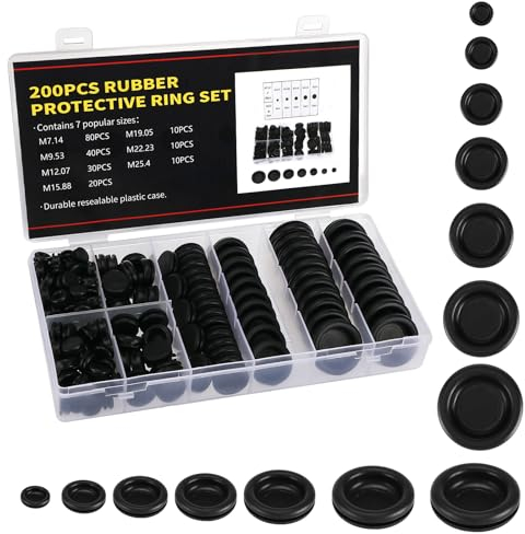 200 Pcs Gummitülle, Gummi Kabeldurchführung in 7 Größen, Rubber Grommets Set für Stecker Kabel Kabelkanäle(Schwarz)