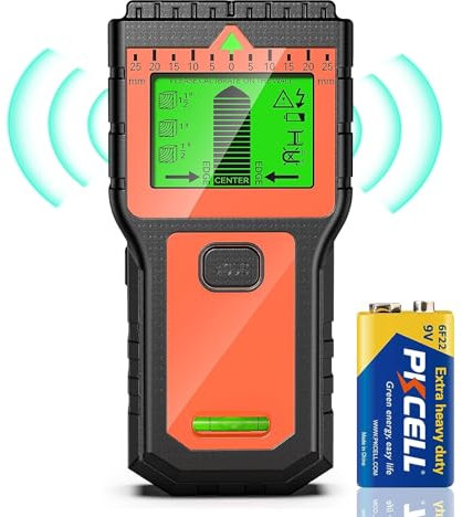 Scanner mural 8 en 1 avec écran LCD et alarme audio, détecteur de fils pour mur, bois, fil AC, métal, goujons, câble, solive, tuyau (orange)