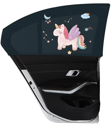 Asstikoo Car Window Shades for Baby, Car Sun Shades with UV Protection, Universal Fit Stretchable Side Window Sunscreen Sun Shades with Unicorn Motifs, Rear Window Shades For Kids (2 Pack)(55*100cm)