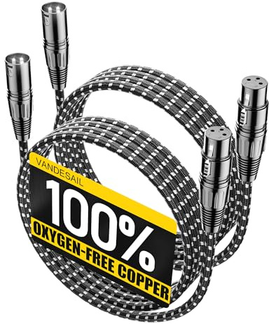 VANDESAIL Cavo XLR da 2 m, 2 pezzi, cavo XLR maschio a femmina, cavo per microfono XLR bilanciato a 3 poli, in rame privo di ossigeno (OFC), in nylon intrecciato, per registrazione in studio e home