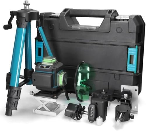 Livella Laser 4D Autolivellante 360° con 16 Linee Verdi, Sistema di Allineamento 3° Automatica, 2 Batterie Incluse, Supporto Girevole, Treppiede Regolabile fino a 1,2m, Telecomando e Valigetta