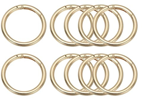 PATIKIL Anelli Molla Metallo 38mm, 10Pz Lega Zinco Fermaglio Tondo Portachiavi Cordino Lanyard Gancio Portachiavi Fibbia per Borsa Spalla Borsetta Artigianato Fai da Te, Colore Oro Chiaro