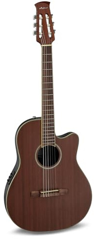 Applause Classic Nylon E-Guitarra acústica de concierto - Traditional AB24C Mid Cutaway Nylon - Cuerpo Roundback Lyrachord mid-depth - Preamplificador AP3TP - Tapa de caoba - Natural Satin - AB24CM-4S