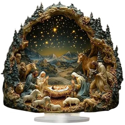 Qyljeiwred Nativity Christmas Ornaments - 2D Nativity Scene Ornament with Base - Decor Religious Festive Sign for Women Men Desk Windowsill Home Shelf Table Mantel