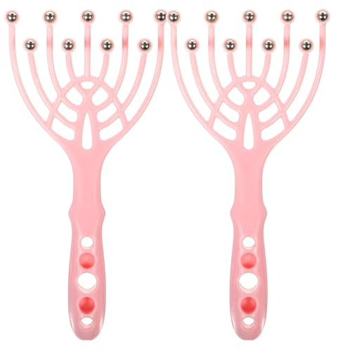 ERINGOGO Lot de 2 Masseurs de Cuir Chevelu Roses à 9 Griffes, Masseurs Manuels Portatifs pour Stimulation et Soulagement des Démangeaisons, Brosses à Cheveux Compactes pour Relaxation