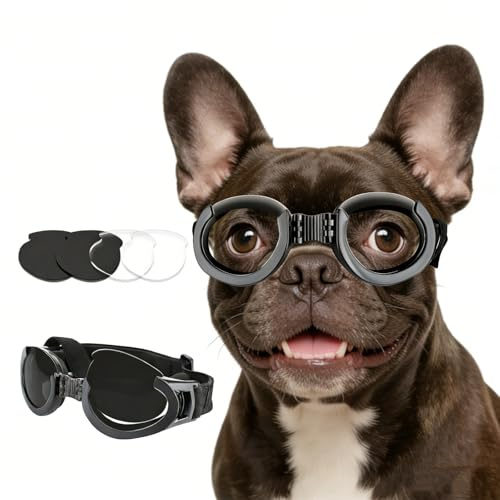NAMSAN Occhiali per cani di taglia media, lenti sostituibili trasparenti/nere, occhiali da sole per cani di taglia media, protezione per gli occhi del cane, protezione per gli occhi del cane