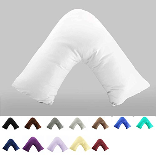 TAOSON 100% Cotton 300 Thread Count Soild Envelope Style V Shaped/Tri/Boomerang Standard Pillow Case Cushion Cover Only Cover No Insert (White)