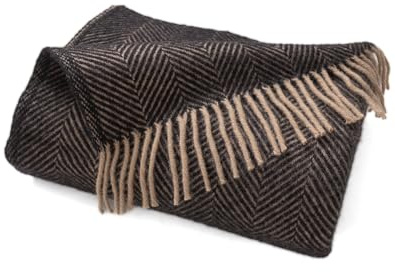 Prince of Scots Highland Tweeds Herringbone 100% Pure New Wool Throw ~ Black/Tan ~