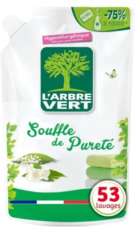 L'Arbre Vert – påfyllning för mjukgörare – renhetsblås – 53 tvättar – 800 ml – förpackning med 2