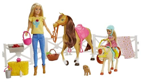 Barbie - Muñecas Barbie y Chelsea con caballos y accesorios, regalo para niñas y niños 3-9 años (Mattel GLL70), Embalaje sostenible