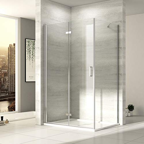 EMKE Duschkabine Eckeinstieg 120 x 90 cm Duschabtrennung Falttür Dusche 180º Klappbar Duschwand Duschtür mit Seitenwand 6mm ESG Sicherheitsglas Eckdusche Komplettdusche 195cm