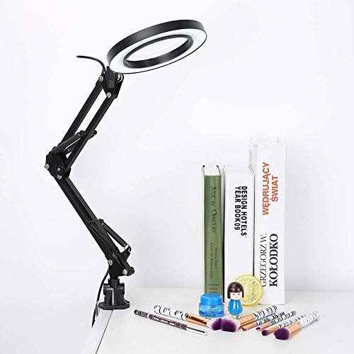 5X Lupe mit Licht und Ständer, LED Lupenleuchte Lupenlampe mit Licht Klemme für Hobbys, Basteln, Lesen und Naharbeit