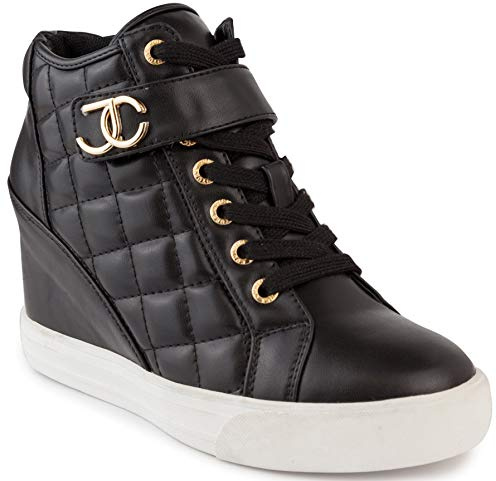 Juicy Couture Womens Wedge Sneakers High Top Womens Sneakers with Wedge, Wedgies Sneakers for Women-Journey 10 Black