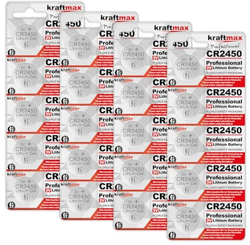 Kraftmax 20-pack CR2450 litiumbatteri med hög prestanda / 3 V CR 2450 knappcell för professionella tillämpningar – senaste generationen.