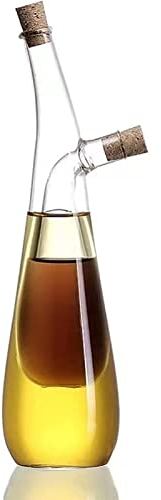 Juego de dispensador de aceite y vinagre, botella de aceite de oliva de vidrio de doble capa 2 en 1 con tapones de corcho, tapones de boquilla de doble vertidor para cocinar