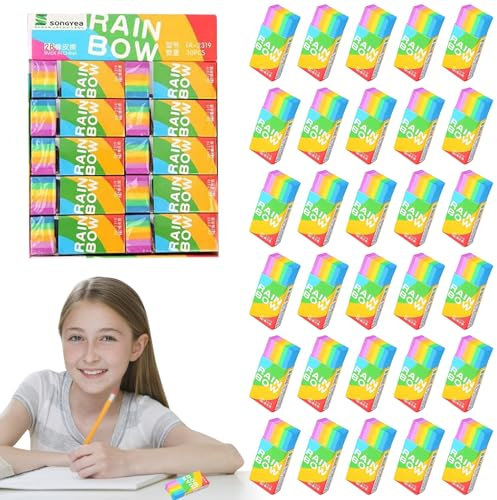 30 Stück Weicher 2B Radiergummi, Radierer, Regenbogen Radiergummis, Radiergummi aus Gummi für Bleistifte und Buntstifte, Schulen, Skizzen, Gemälden, Bildenden, Künsten