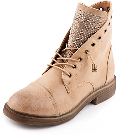 Toocool Stivali Donna Stivaletti Strass Anfibi Biker Invernali Scarpe G621 [37, Kaki]