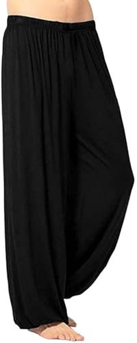 KEMKEY Tai Chi Hose, elastische Taille, Bequeme Kung Fu Hose, Baumwolle und Leinen, Damen und Herren, leichte Wing Chun Sporthose,01,XL