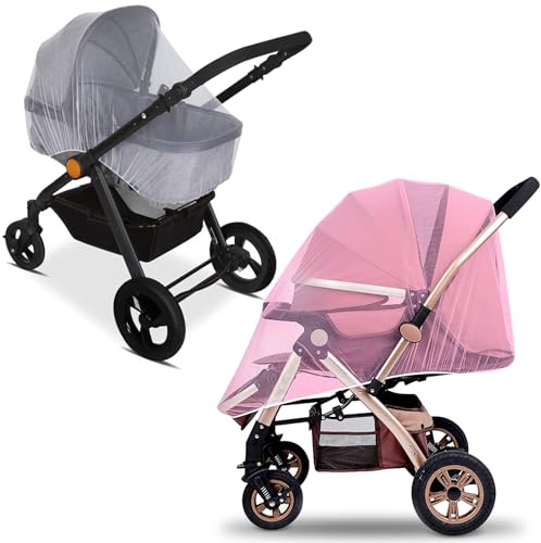 2 Pièces Moustiquaire Poussette Universelle, Moustiquaire Bébé pour Poussette, Respirant Pare-Soleil, Protection Anti-Insectes pour Bébés, Enfants