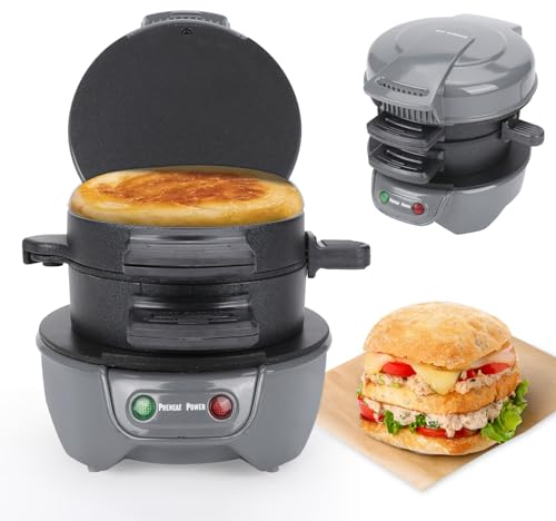 Sandwich Toaster Burger Maker, Effiziente Antihaft Heizplatten, Spülmaschinenfest, 600W Brot Grill Backen Toaster Brotmaschine für Frühstück Haus Küche Pfannkuchen Pfanne (Silbergrau)