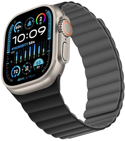 Bisikor Kompatibel mit Apple Watch Armband 49 46 45 44 42 41 40 38mm Silikon Double Sided Wearable Magnetes Ersatzband für iWatch SE Ultra 2 Series 10 9 8 7 6 5 4 3 (42/44/45/46/49, Schwarz/Grau)