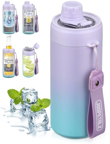 JOOPETALK Universal Can Cooler with Lid Fits All 12oz Cans& Bottles, 100% Leak-Proof Water Bottle, 4-in-1 Insulated Can Cooler for Beer, Soda & Energy Drinks, Dishwasher Safe(Gradient Purple-Blue)