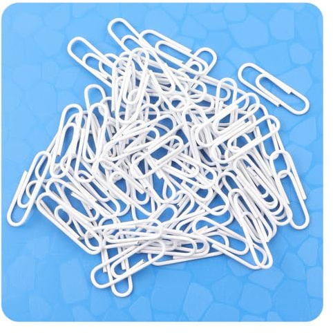 Hrlace Lot de 100 trombones de bureau en métal coloré de 28 mm avec revêtement en plastique – Durable et résistant à la rouille – Blanc