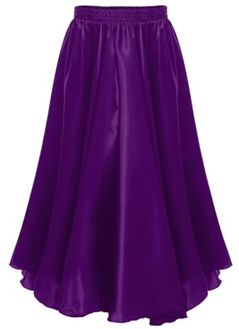 renvena Falda de baile larga para niña, falda de flamenco, tango, jazz, falda de gasa, con goma elástica, monocolor, vestido maxi para niños, escenario, competición, morado, 122-128