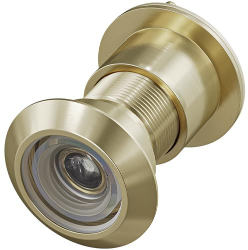 TSMIMTS Door Viewer Peephole, Solid Brass 220 Degree HD Door Viewer, with 1-7/64″ (28mm) Drill Bit and Privacy Cover, Compatible with Door Thick from 1-21/32 to 2-1/8 Satin Gold Finish