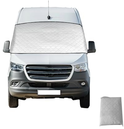 QENETY Cubierta térmica externa para parabrisas para Mercedes Sprinter 2006-2018, cubierta plegable plateada para parabrisas delantero, cubierta impermeable para parabrisas antinieve, heladas, hielo