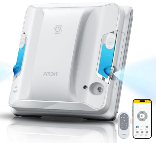 Fmart W7 - Robot per pulizia finestre con funzione di spruzzo, robot automatico per finestre, potente potenza di aspirazione 3800 pa, serbatoio dell'acqua da 50 ml, pianificazione automatica della