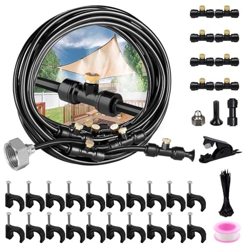 SGZIOO Brumisateur Terrasse Exterieur, 8 M Système de Refroidissement Par Brumisation, avec 8 Buse Brumisateur, 1 Adaptateur en Laiton, pour Jardin Parasols, Piscine