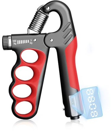 Handtrainer Mit Integrierter Zählfunktion, Unterarmtrainer Einstellbarer Widerstand 5-100kg, Elektronische, Griffkraft Trainer für Fitnessstudio, Sportler Dicke Feder (Rot)