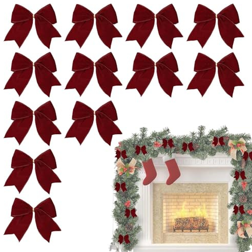 Set Di 12 Fiocchi Albero Di Natale | 15 * 15 Cm Vintage Fiocchi in Velluto | Schema Di Colori Classico | Decorazioni Albero Natale | per Sacchetti Di Caramelle E Decorazioni per La Casa