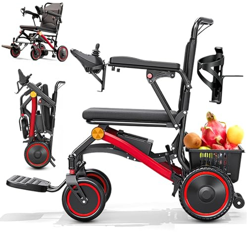 ZQHQKJ Sedia a rotelle elettrica ultraleggera pieghevole, solo 14,8 kg, doppio motore senza spazzole da 500 W, batteria al litio rimovibile da 12/20 Ah, fino a 25/35 km, adatta per viaggi e compagnie