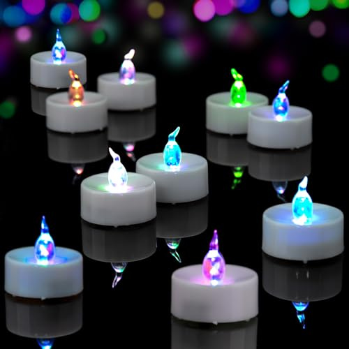 Yakpo 24 velas de té que cambian de color rápido, funcionan con pilas, velas votivas eléctricas parpadeantes sin llama, luces LED de noche a granel para fiestas de cumpleaños, Navidad, decoraciones de