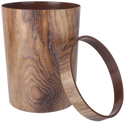 HOMSFOU Papelera para Cocina y Dormitorio Diseño de Veta de Madera Antigua, Cubo de Basura Redondo de 14 Litros, Contenedor Decorativo para Hogar y Oficina