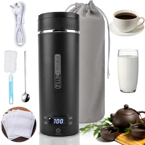 JOTOL Bollitore Elettrico da Viaggio 500ml,3 in 1 Bollitore Elettrico Portatile Mini,Acciaio Inox 316,Ebollizione Rapida,4 Livelli di Temperatura Regolabili,per Tè,Latte,Caffè