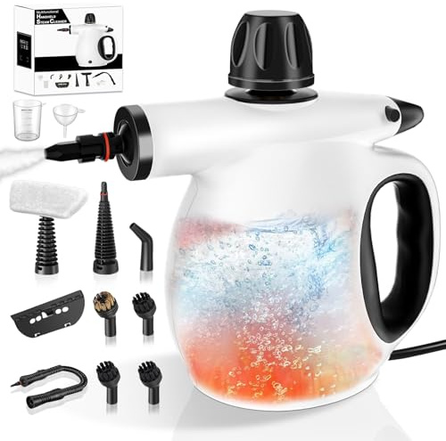 Pulitore a Vapore Portatile, Pulitore a Vapore, Pulitore a Vapore Multifunzione portatile con Blocco di Sicurezza e Set di 12 Accessori per Tappeti, Tende, Divani, Cucina, Bagno e Altro Ancora