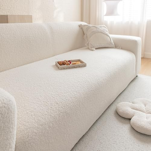 VanderHOME Soföverkast med hög elasticitet, 4-sits, halkfritt, i polyesterjacquardfleece – supermjukt och stilfullt soföverkast för vardagsrummet, skydd för möbler (4-zits, Beige)