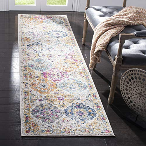 Safavieh Tapis de Sol Vieilli pour Salon, Salle à Manger, Chambre à Coucher - Madison Collection, Tapis à Poil Court, Crème et Multi, 69 x 244 cm